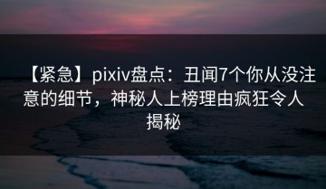 【紧急】pixiv盘点：丑闻7个你从没注意的细节，神秘人上榜理由疯狂令人揭秘