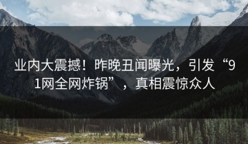 业内大震撼！昨晚丑闻曝光，引发“91网全网炸锅”，真相震惊众人