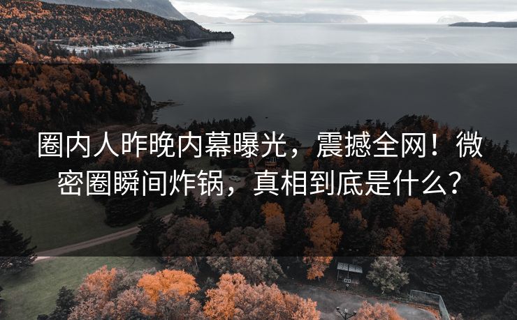 圈内人昨晚内幕曝光,震撼全网!微密圈瞬间炸锅,真相到底是什么? 圈内人昨晚内幕曝光,震撼全网!微密圈瞬间炸锅,真相到底是什么?